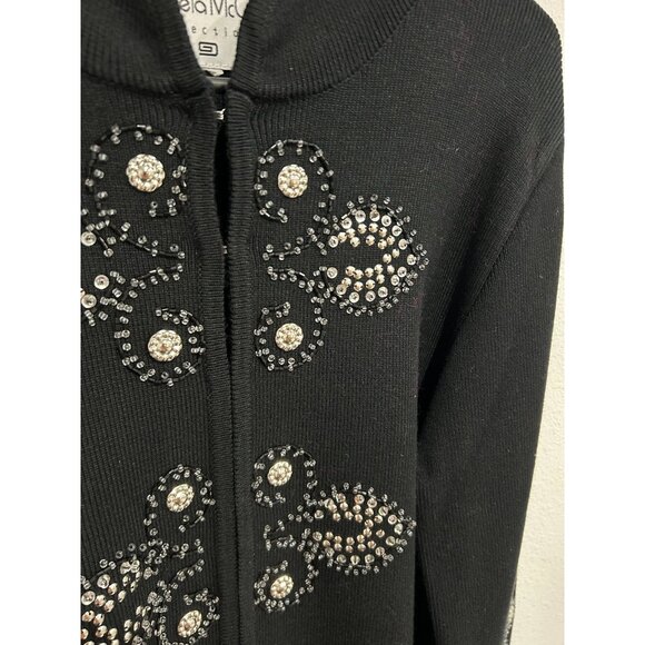 Pamela McCoy Black Embellished Long Sleeve Cardigan Sweater With Rhinestone Deta - Picture 4 of 10
